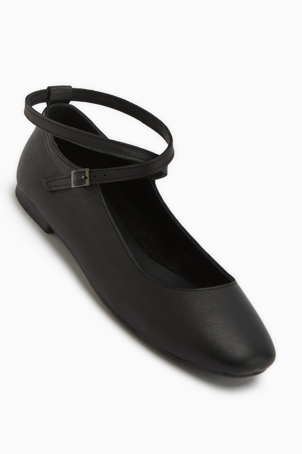 Genuine Leather Black Cross Strap Women’s Ballet Flats