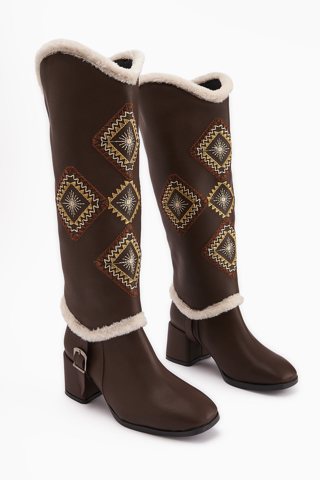 Hilka Brown Removable Cuff Ethnic Patterned Boots