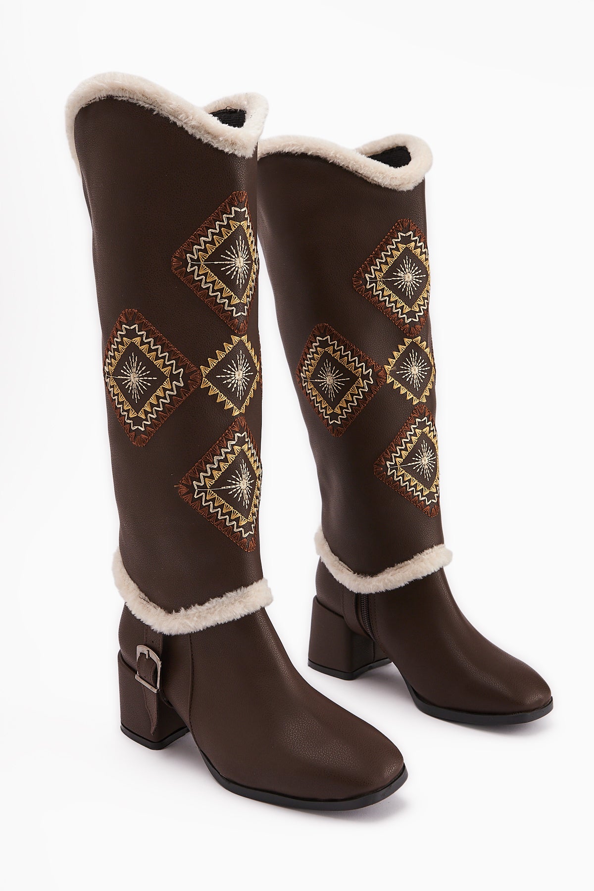 Hilka Brown Removable Cuff Ethnic Patterned Boots