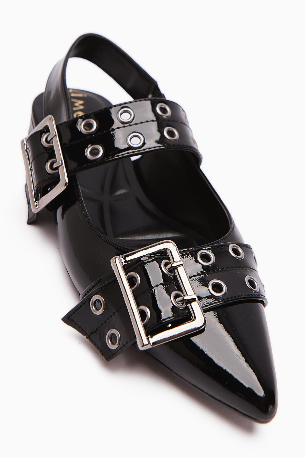 Davin Black Patent Belted Pointed Toe Women's Sandal