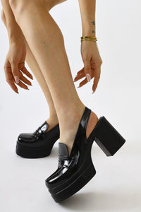 Neval – Black Patent Platform Heel Cutout Everyday Shoe (Women)
