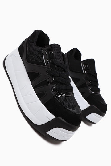 Alvi – Black Leather-Look-Detail Sneaker (Women)