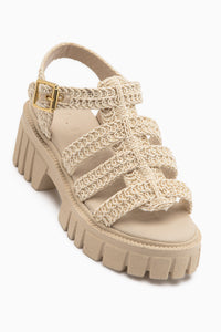 Carmina Beige Thick Sole Woven Detailed Women’s Sandal