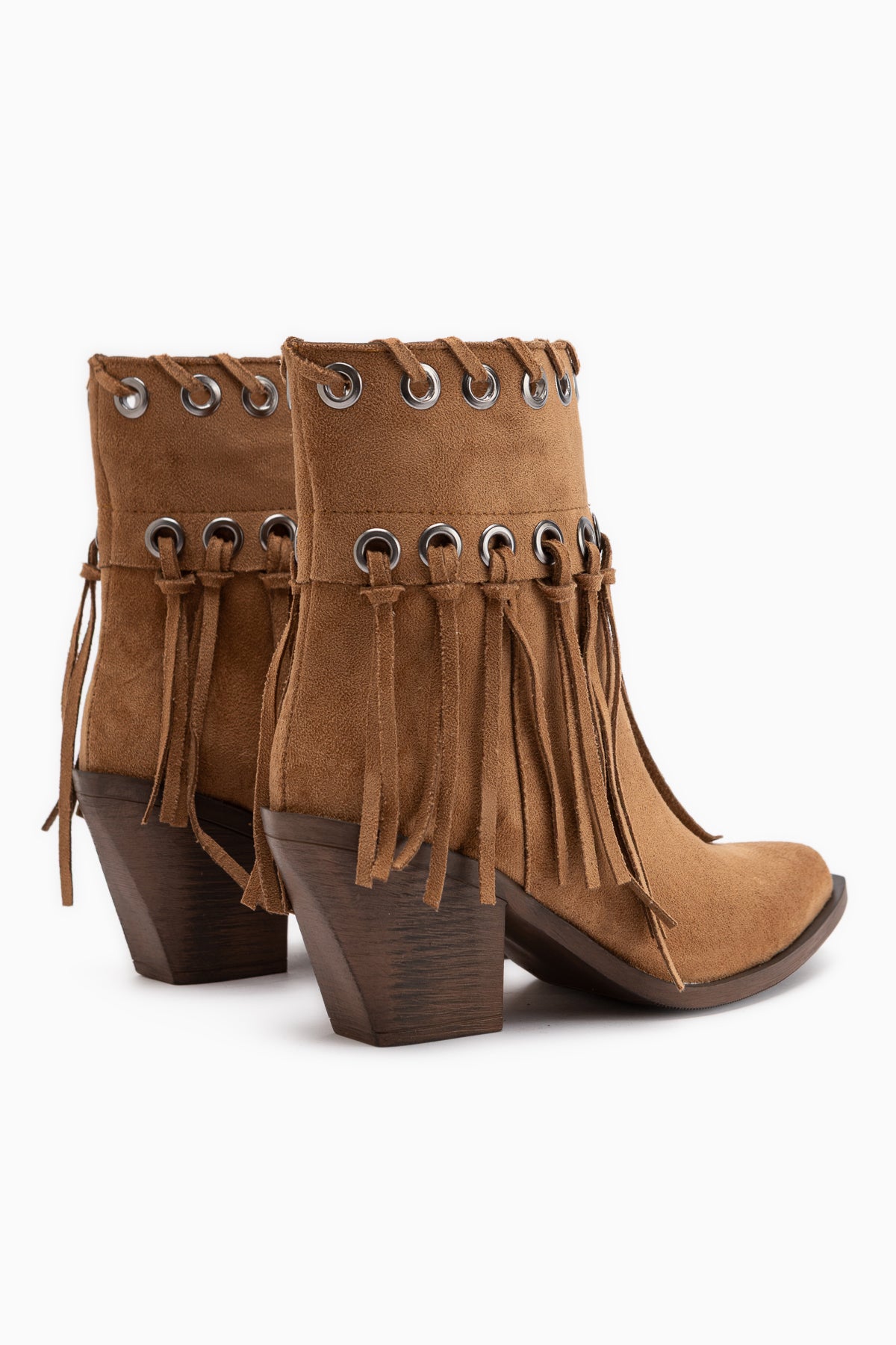 Nessa Tan Suede Fringed Chunky Heeled Women’s Cowboy Boots