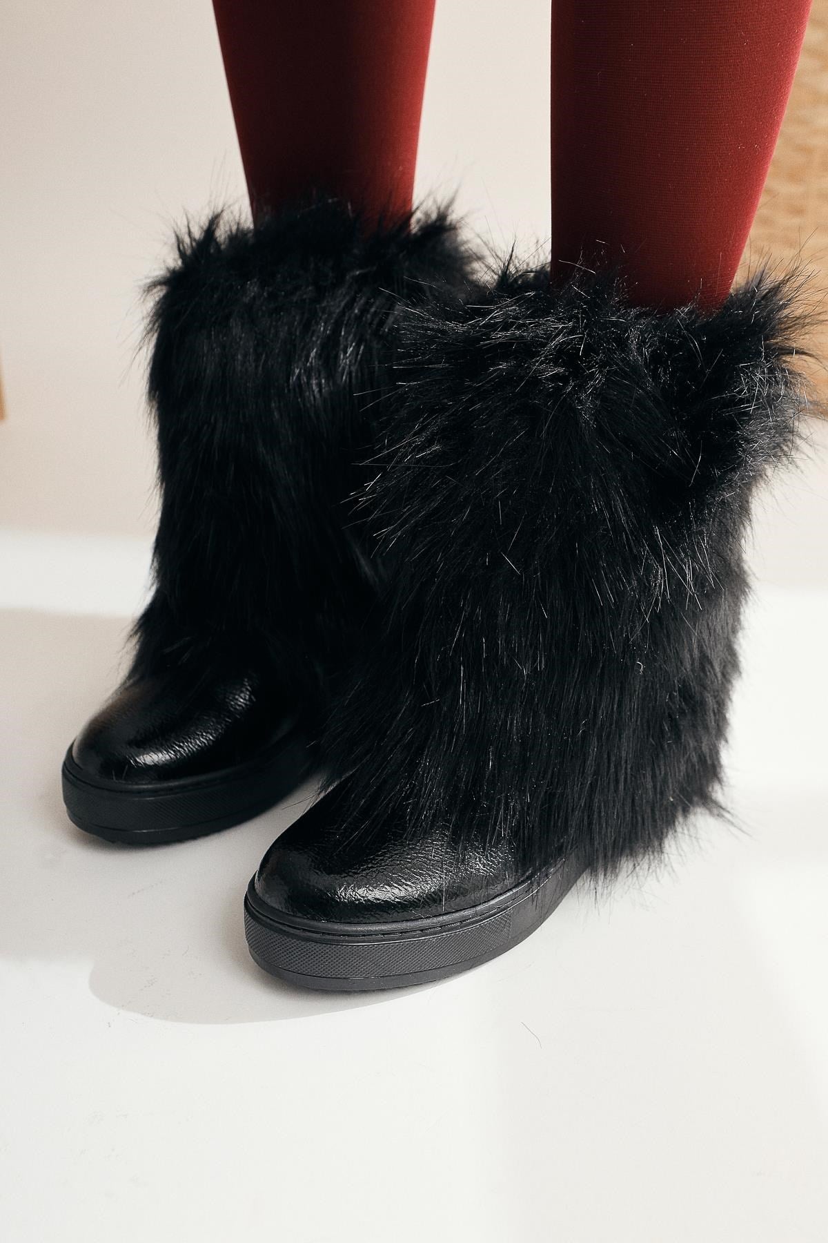 Randi Black Hidden Heel Feathered Women’s Boots