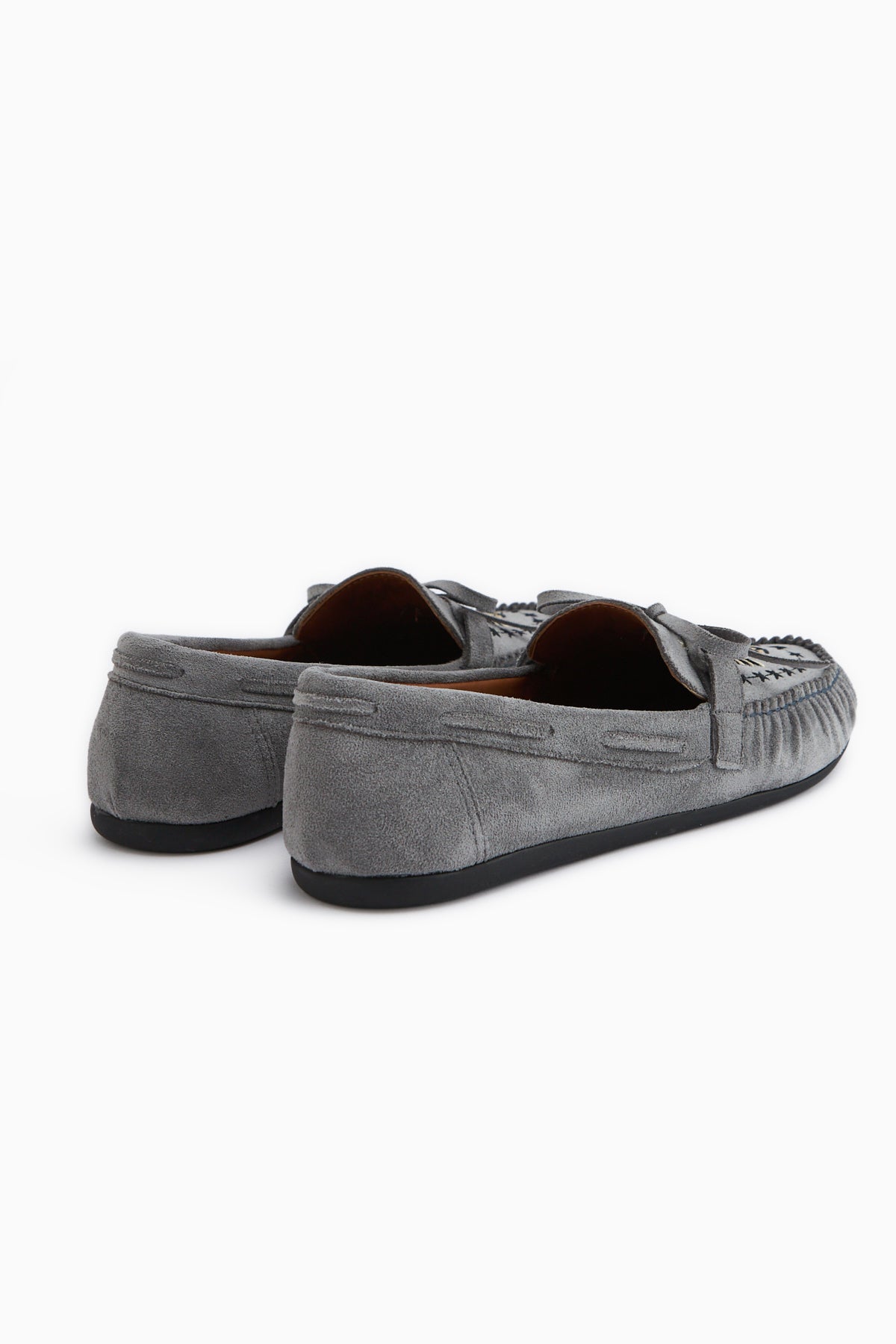 Darya Gri Süet Nakışlı Makosen Ayakkabı Kadın Loafer