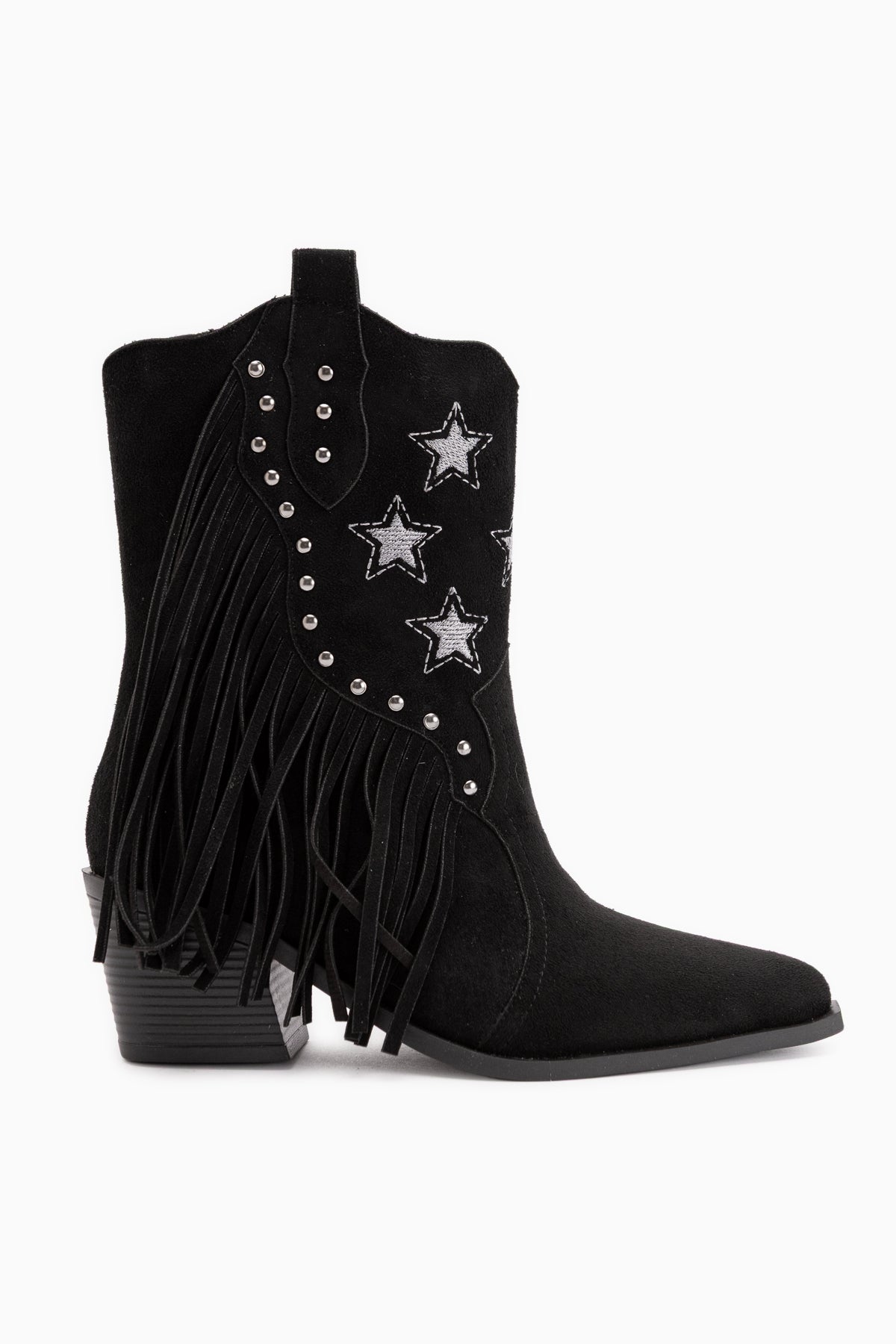 Valeria Black Suede Fringed Star Detailed Women’s Boots