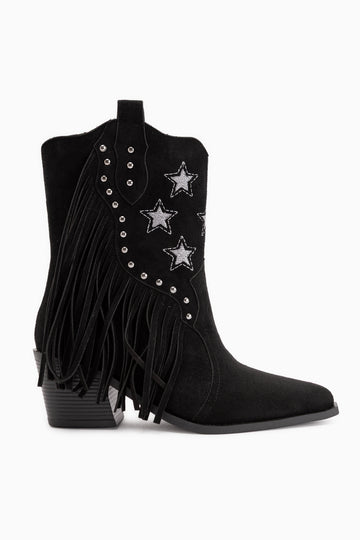 Valeria Black Suede Fringed Star Detailed Women’s Boots