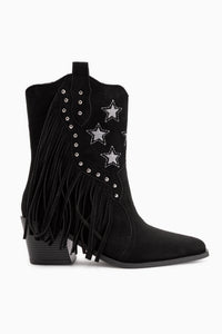 Valeria Black Suede Fringed Star Detailed Women’s Boots