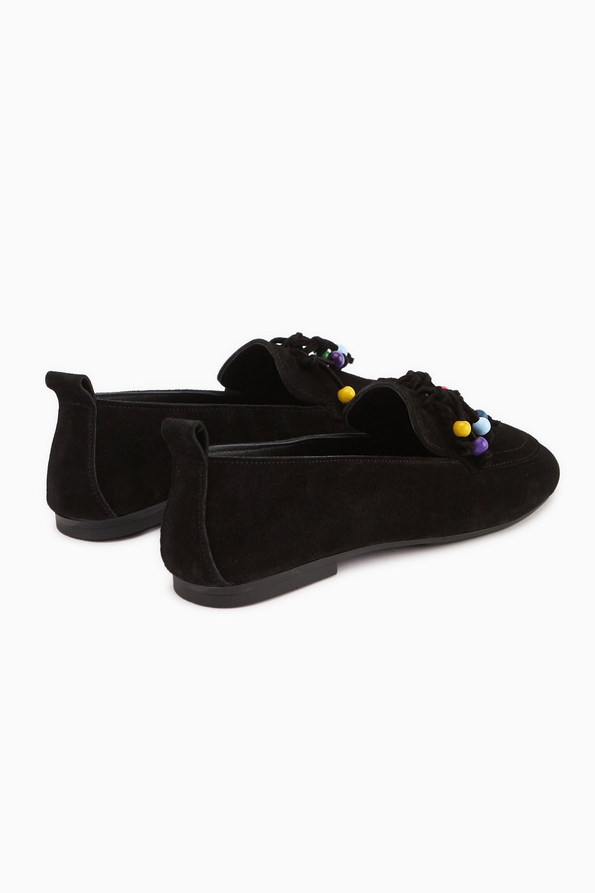 Genuine Leather Black Beaded Detailed Fringed Women’s Loafer Casual Shoes