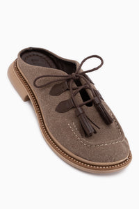Penny Brown Suede Fringed Women’s Slippers