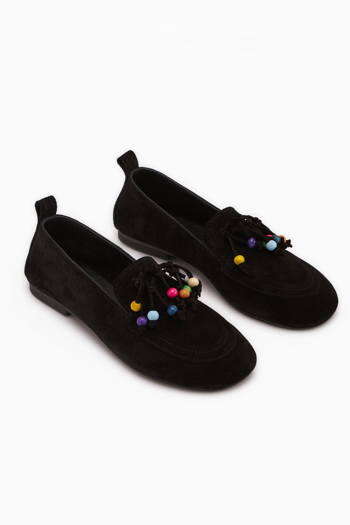 Genuine Leather Black Beaded Detailed Fringed Women’s Loafer Casual Shoes