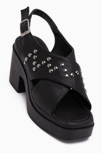 Dorela Black Studded Cross Strap Thick Band Women’s Sandal