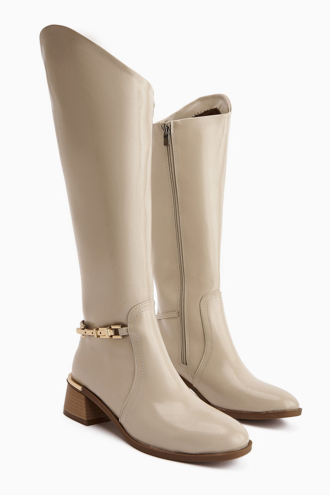 Kamilla – Beige Buckle Knee-High Boot (Women)