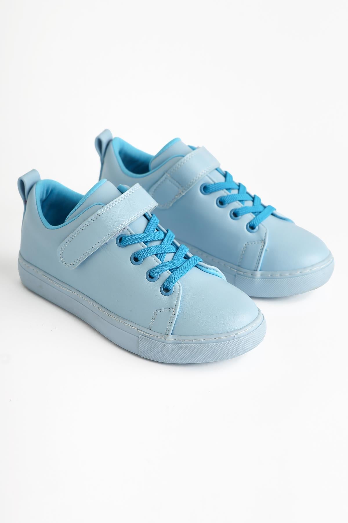 Eve Blue Lace-Up Velcro Detail Kids' Athletic Shoe