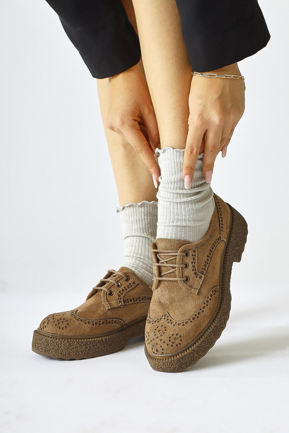 Rossy Mink Suede Oval Toe Laser Cut Casual Shoe