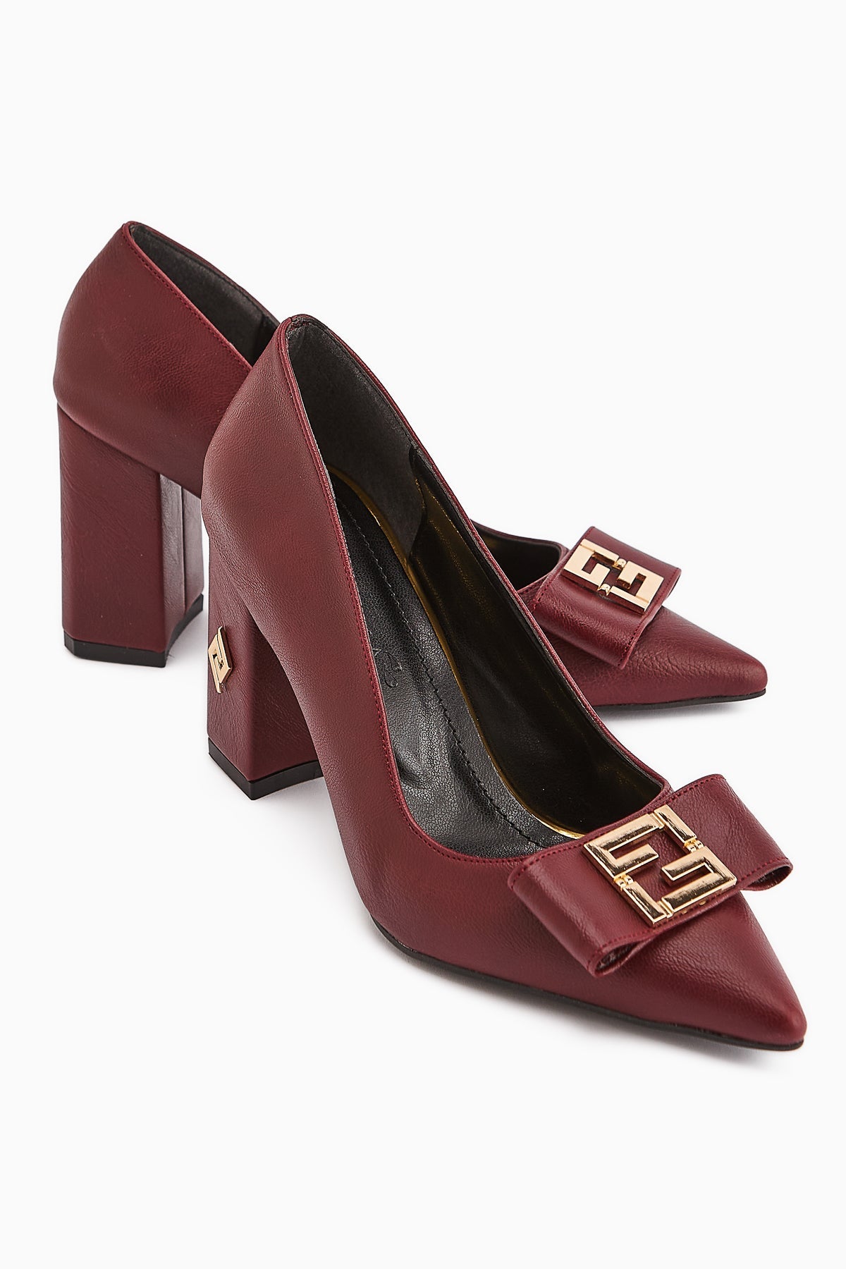 Melly – Burgundy Buckle-Detail Block Heel Shoe (Women)