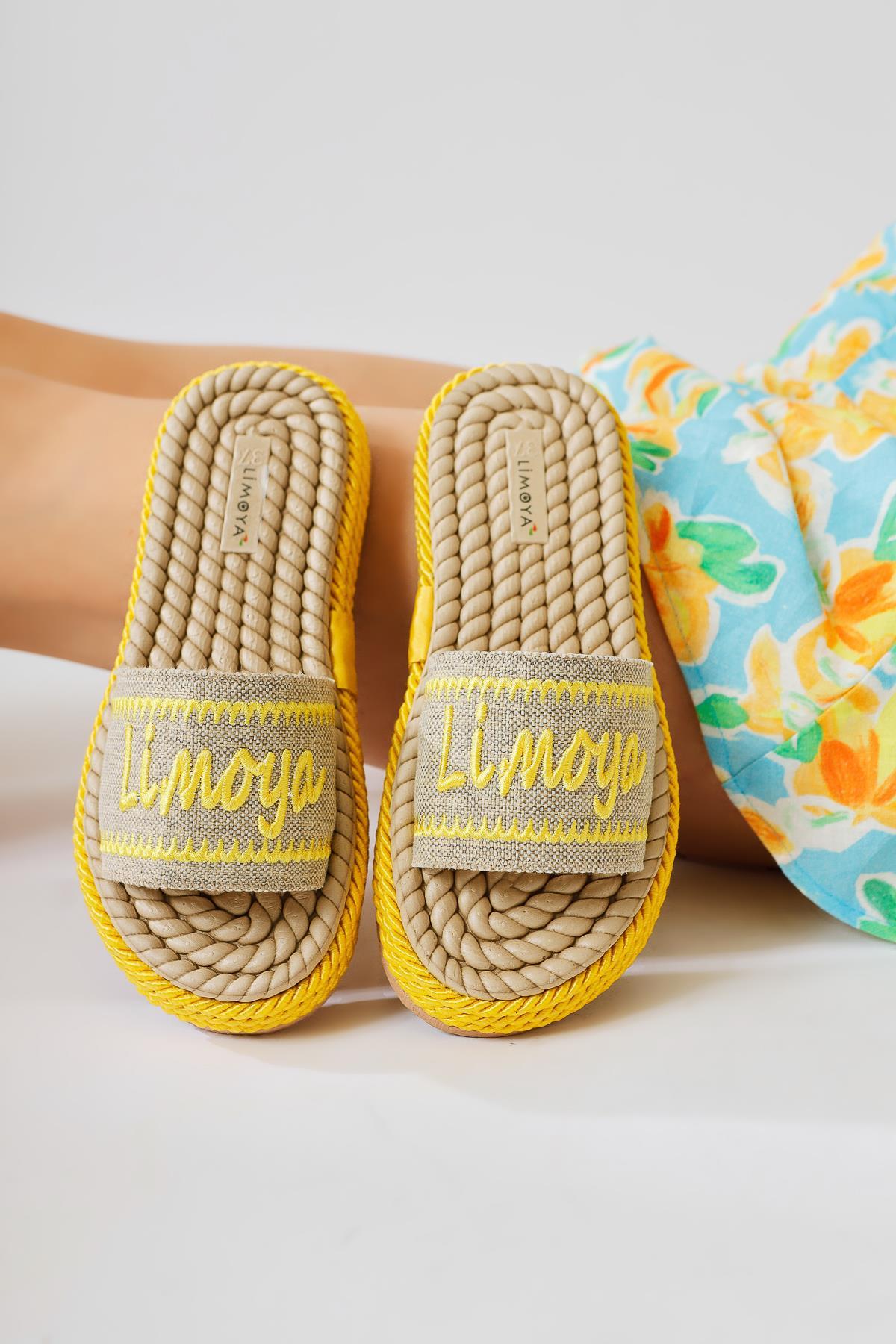 Vasana – Yellow Soft-Textured Thick-Sole Rope Slide (Women)