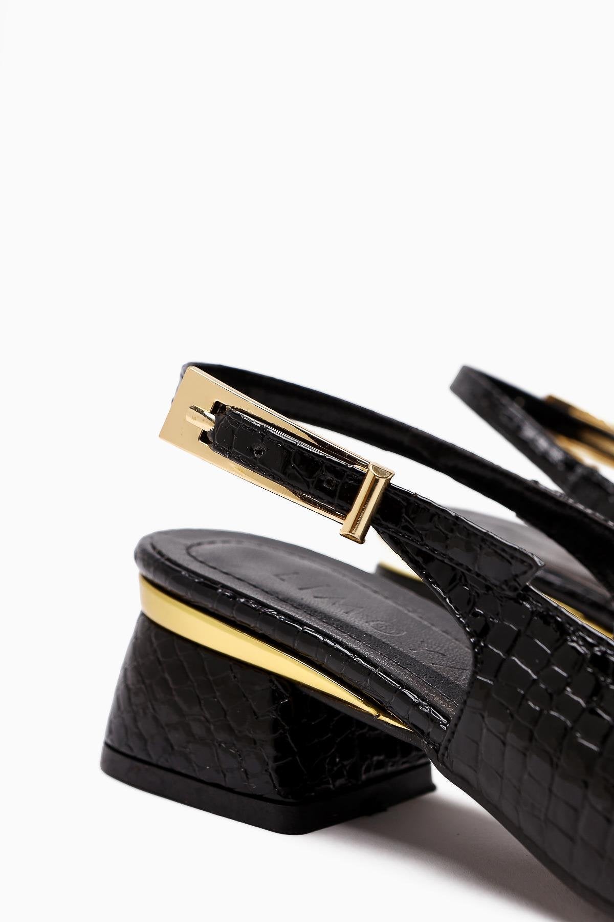Nadiya Black Crocodile Belted Women’s Heeled Shoes