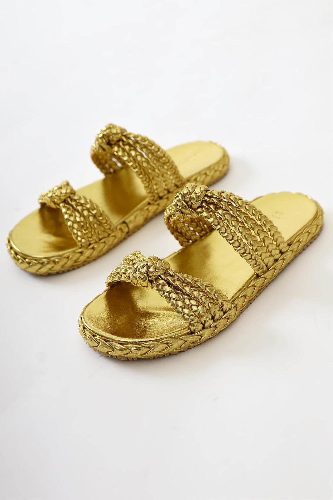 Nessa Gold Patent Woven Strap Slippers