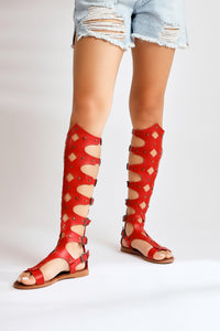 Genuine Leather Red Gladiator Sandal Women’s Sandal