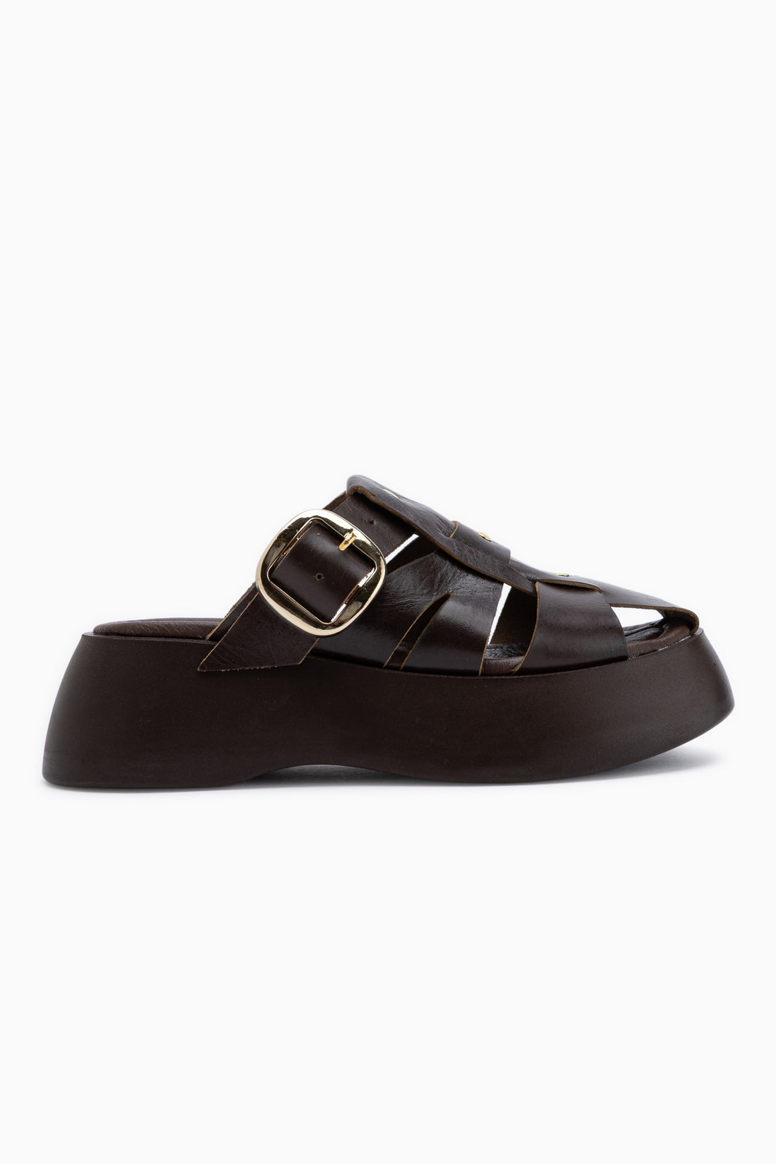 Venita Genuine Leather Brown High Platform Women’s Slippers