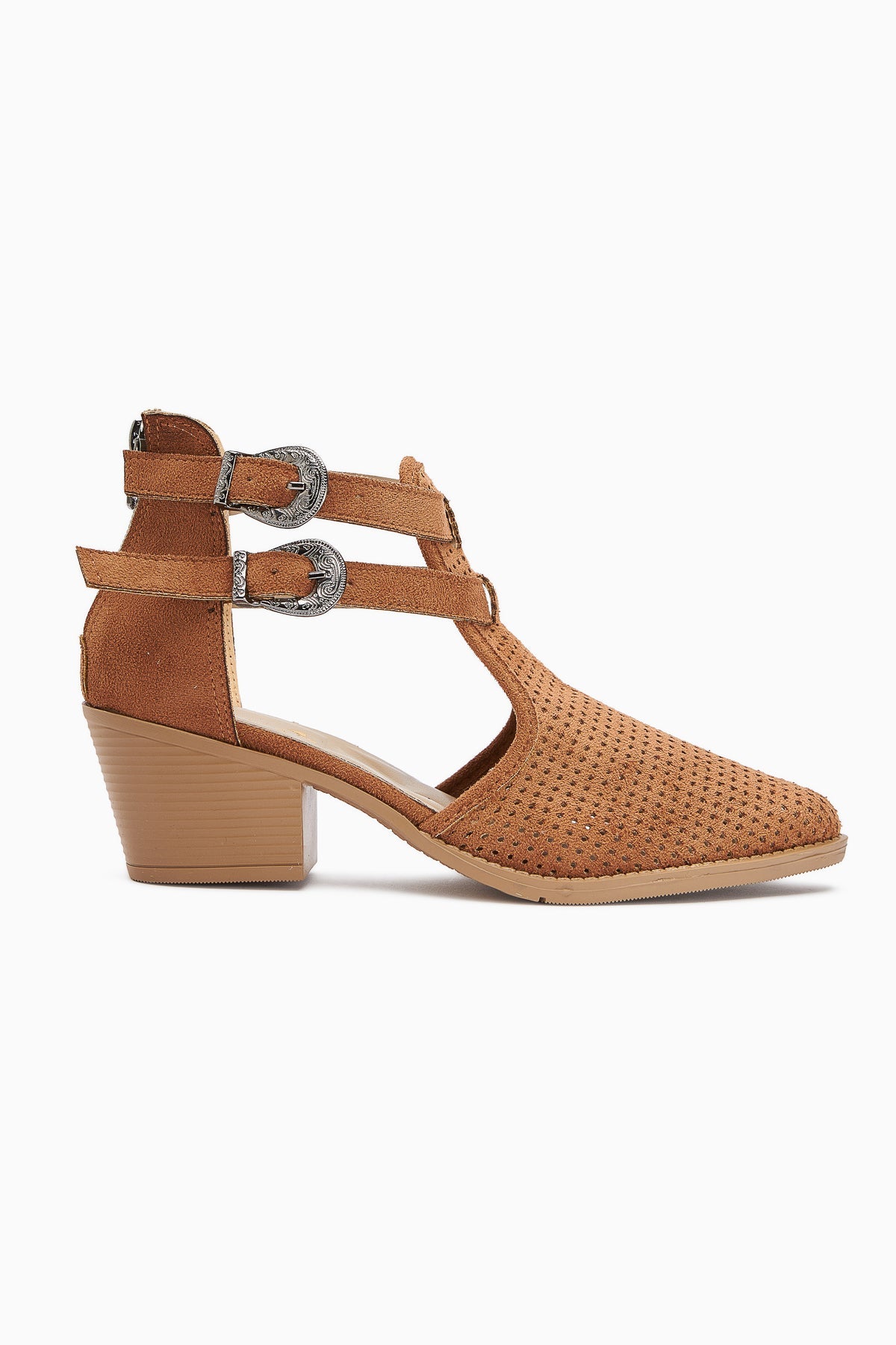 Carin Taba Suede Women's Summer Boots with Buckle Detail and Back Zipper