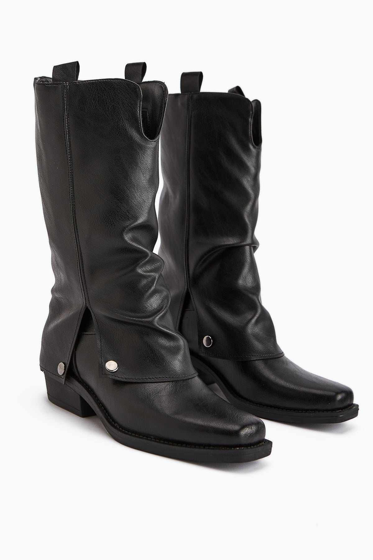 Fadia – Black Blunt-Toe Gusseted Knee-High Boot (Women)