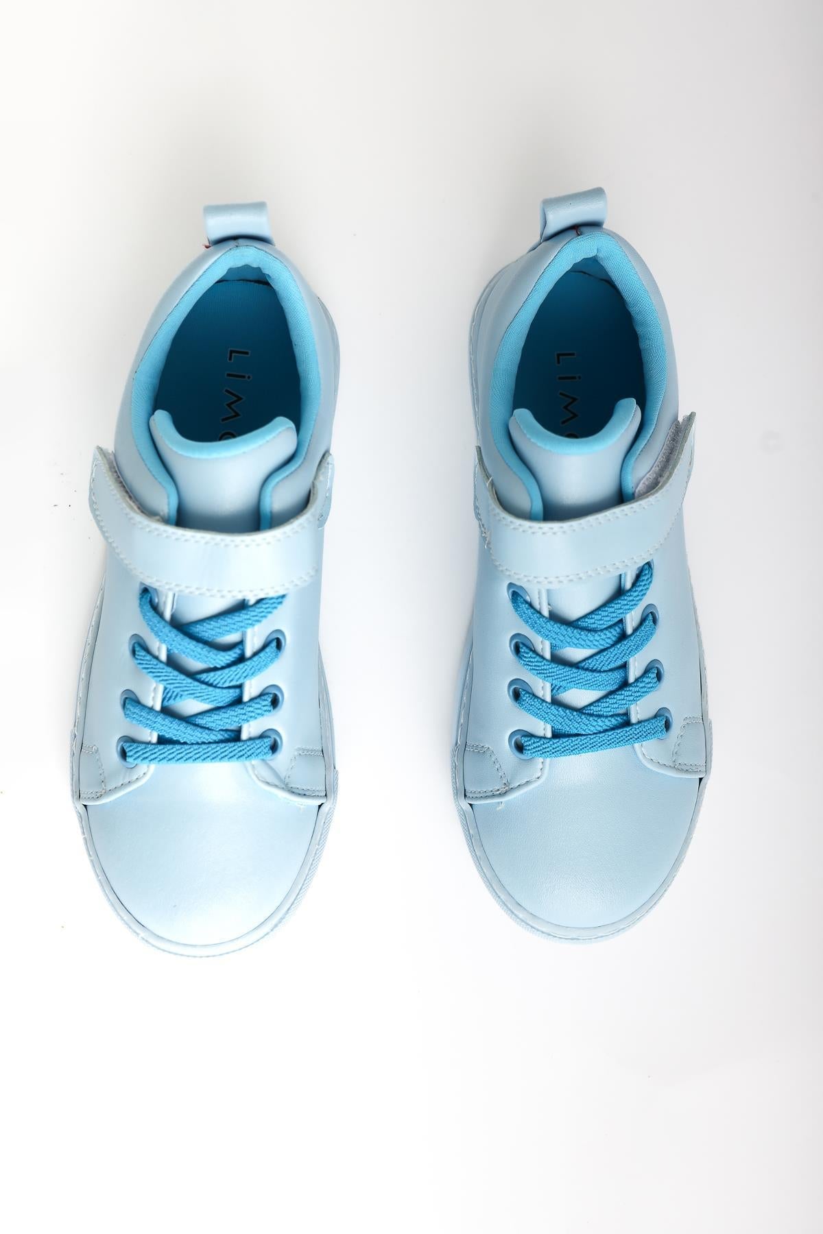 Eve Blue Lace-Up Velcro Detail Kids' Athletic Shoe