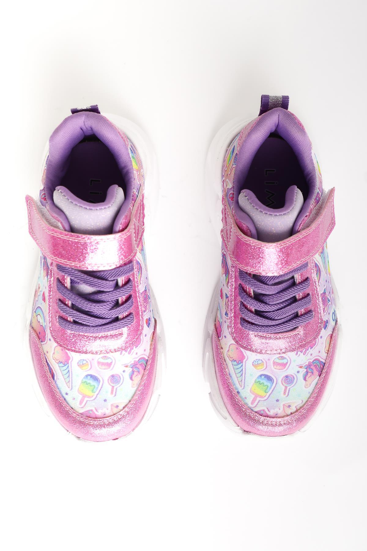 Jannie Pink Striped Character Print Glittering Kids' Athletic Shoe