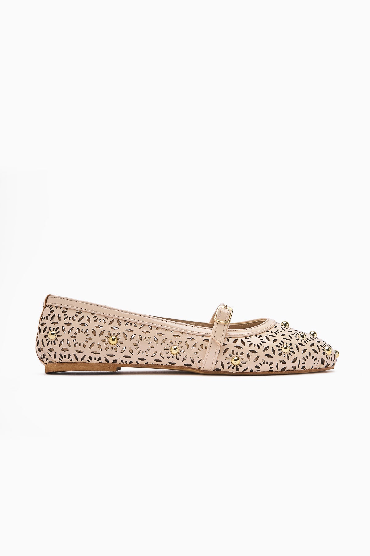Jara Cream Ethnic Patterned Perforated Women's Ballet Shoe