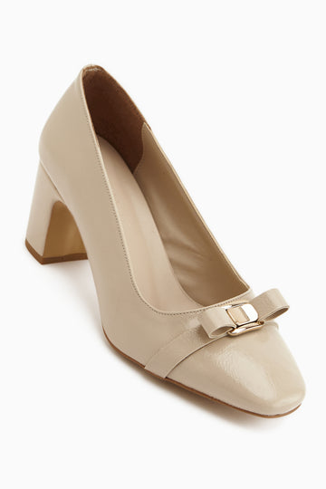 Lois Beige Buckled Square-Toed Women’s Heeled Shoes