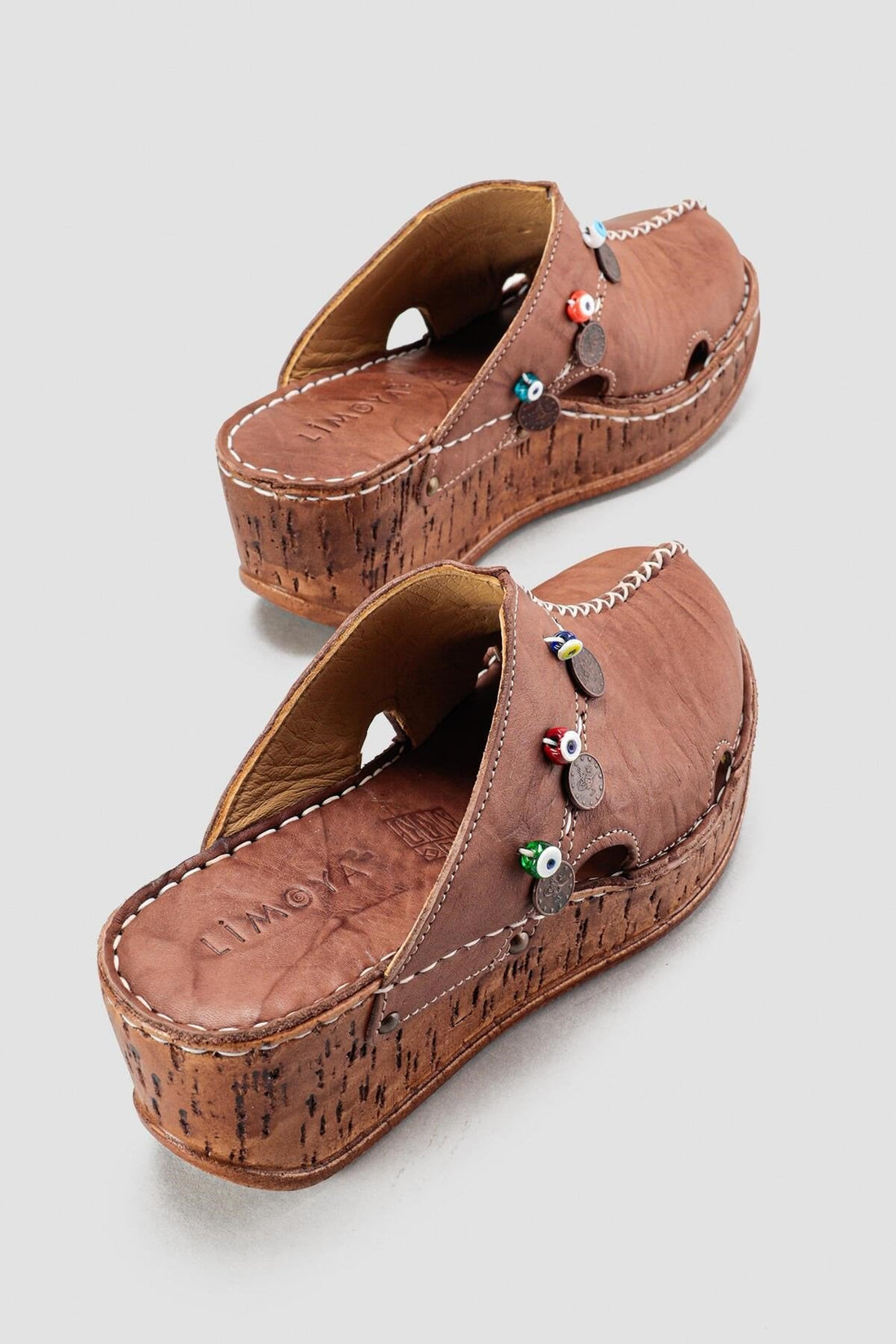 Annika Genuine Leather – Brown Antique-Detail Wedge Clog Slide (Women)