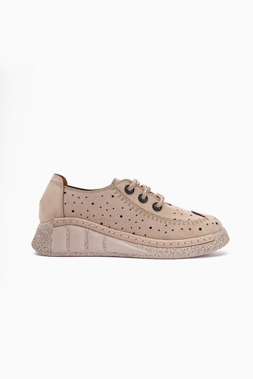 Juli – Beige Suede Lace-Up Casual Shoe (Women)