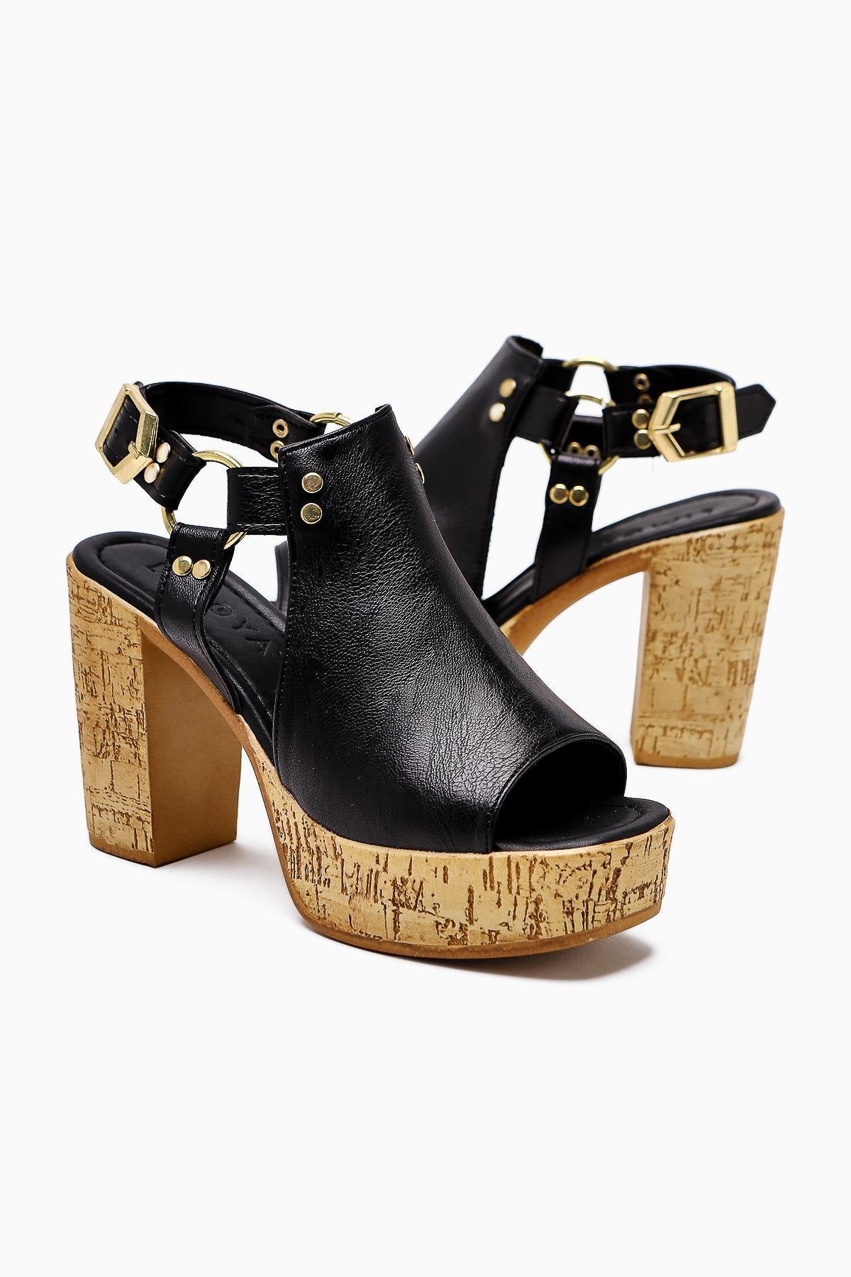 Hadel Black Belted Platform High Heel Women's Sandal