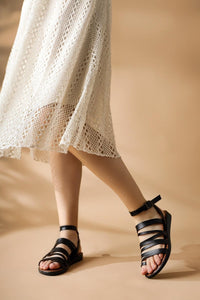 Theodora Black Strappy Sandal in Genuine Leather