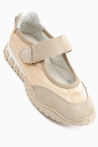 Nora Beige Fur-Lined Velcro Sporty Ballet Flat