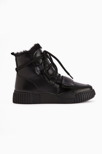 Yanisa Black Fur-Lined Lace-up Women's Sport Boot