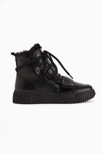 Yanisa Black Fur-Lined Lace-up Women's Sport Boot