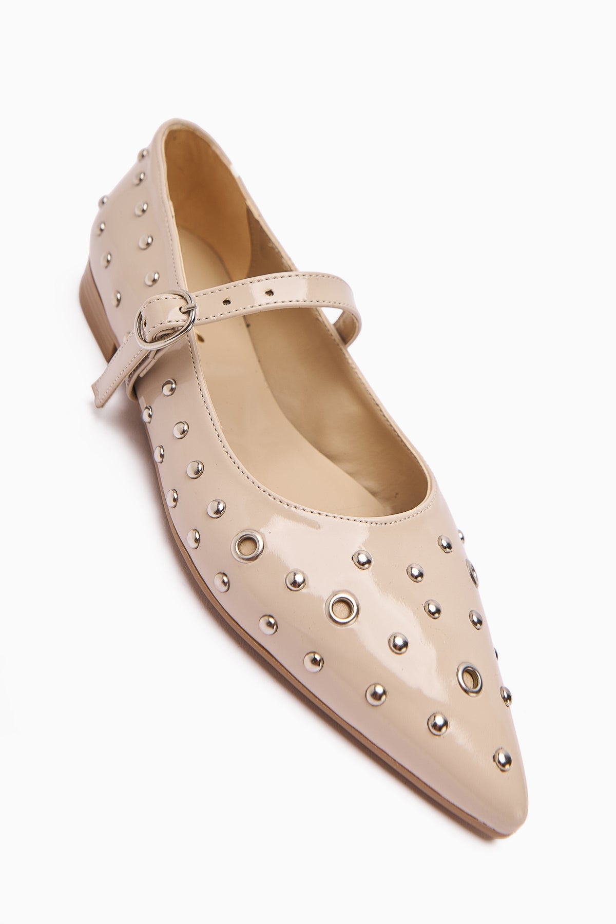 Ninna Beige Patent Pointed Toe Women's Ballet Flat