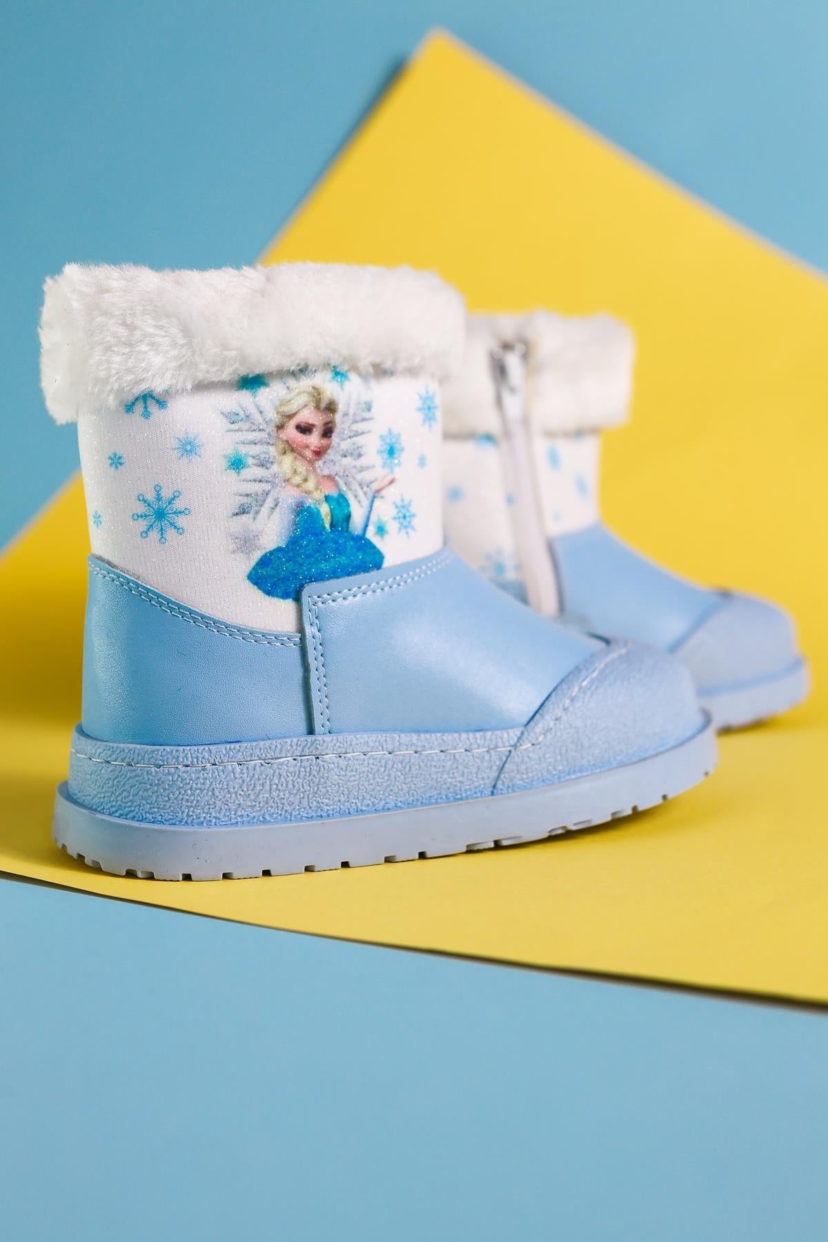 Hannah Blue Striped Character Print Fur-Lined Kids' Boots