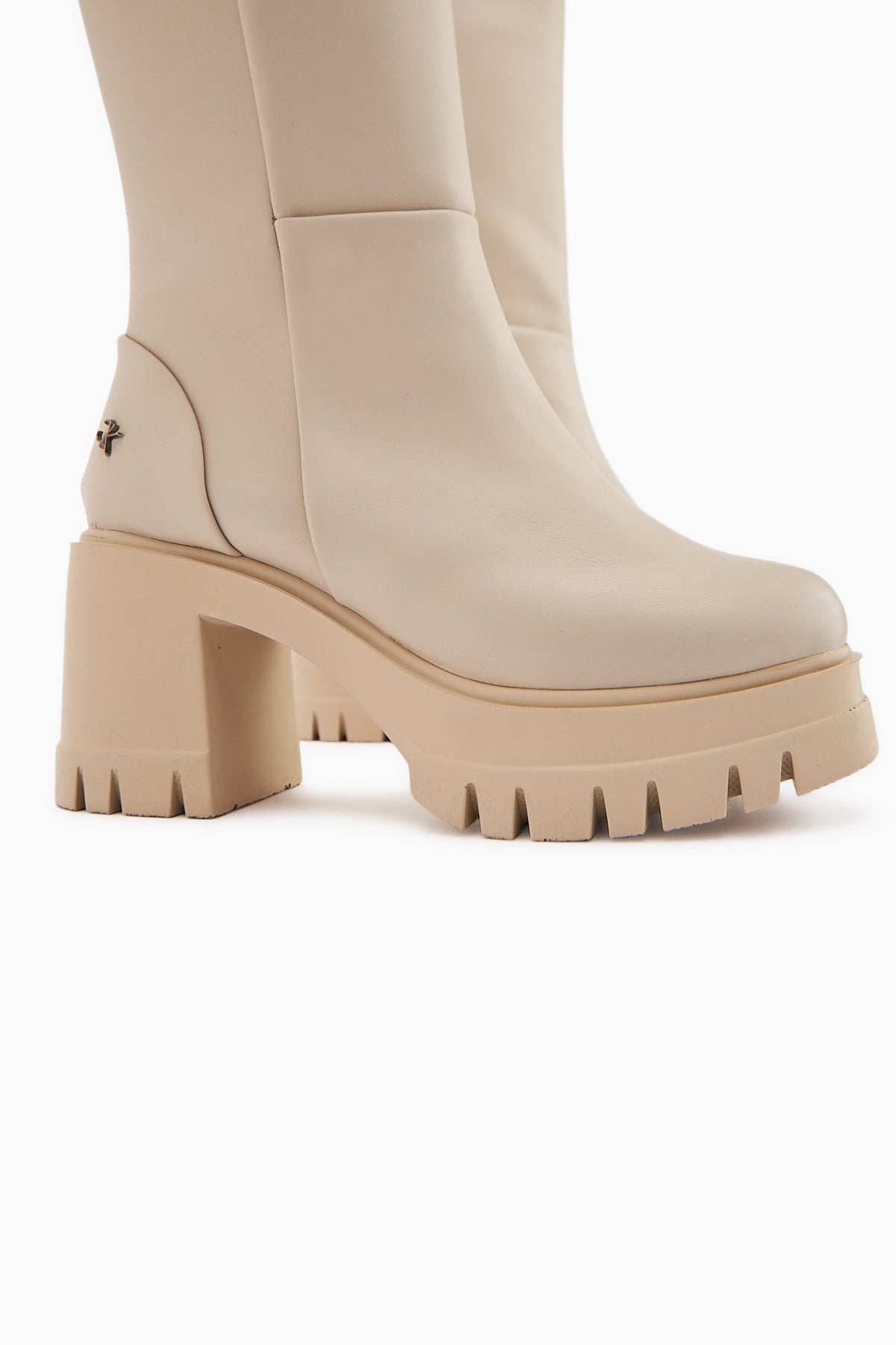 Chelsie Beige High Heeled Platform Short Boots