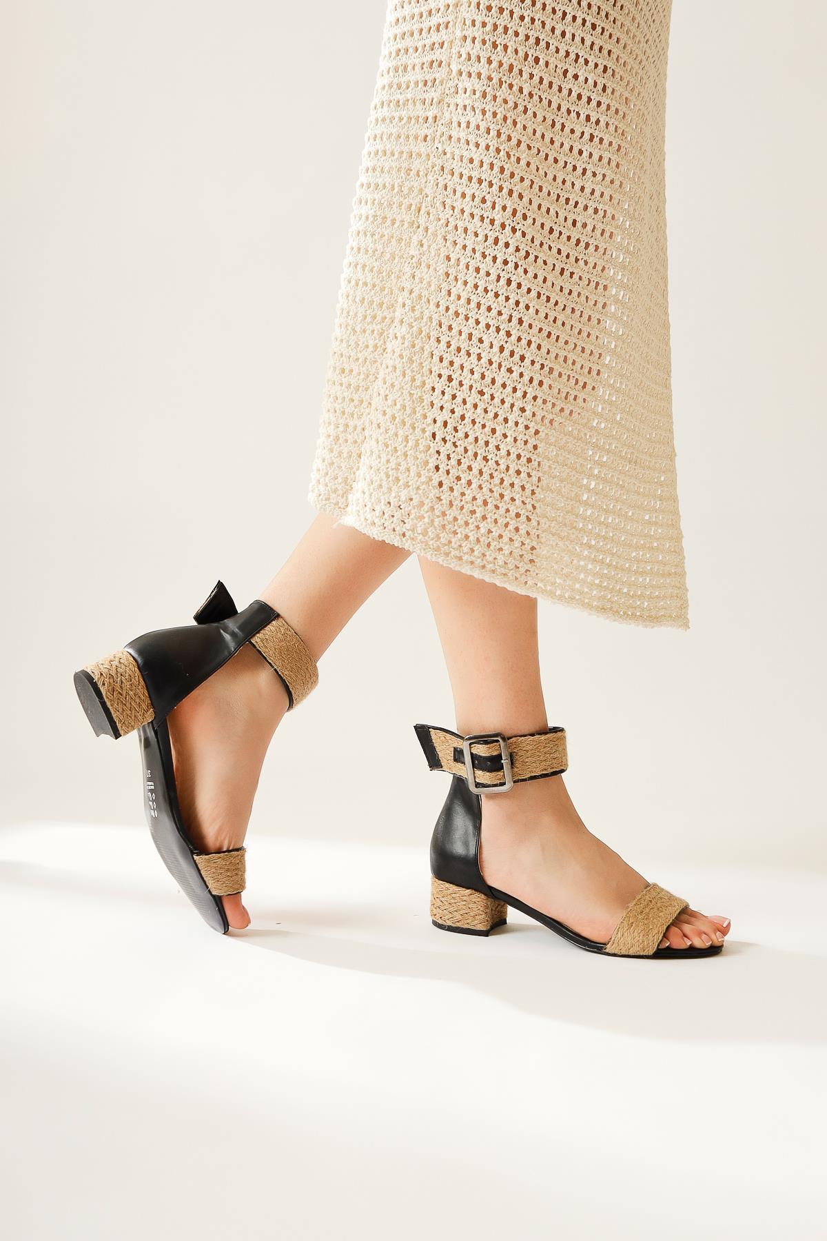 Ariola – Black Thick Straw-Strap Sandal (Women)