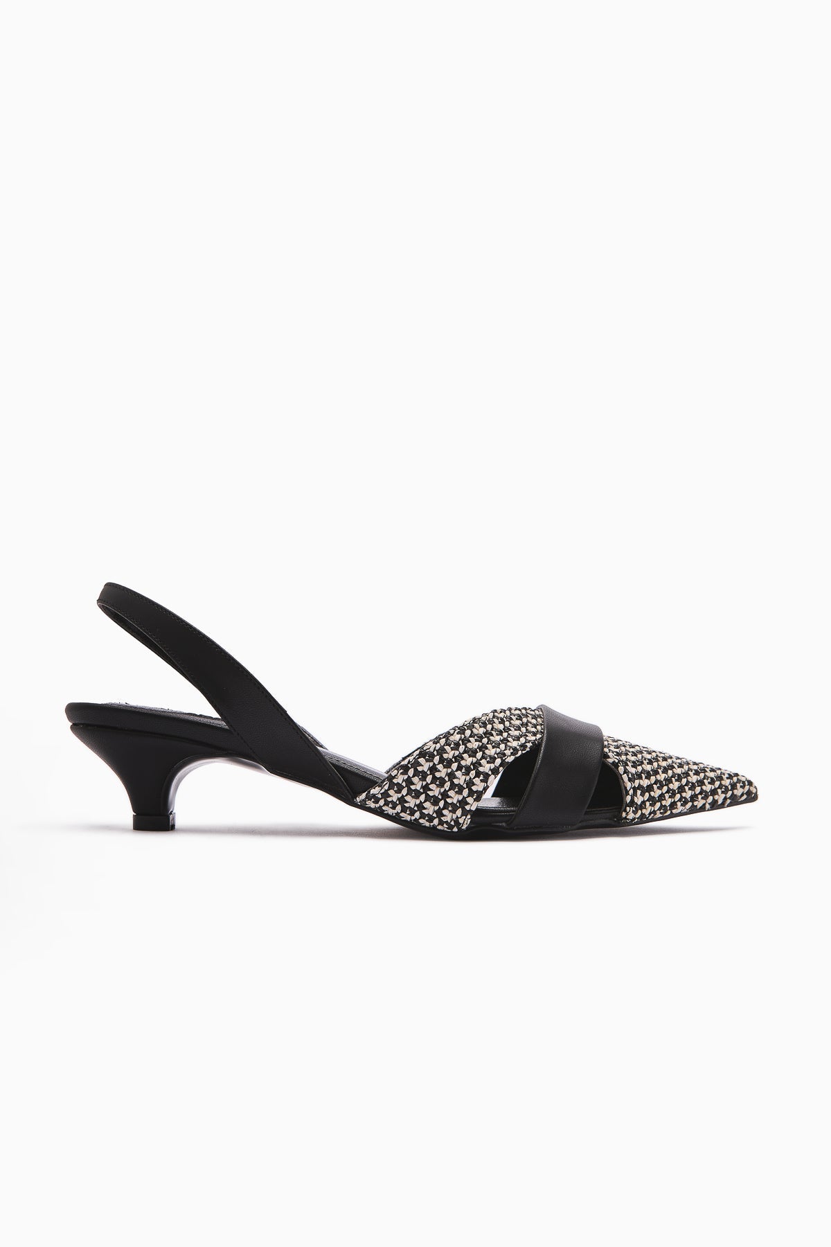 Hina Black Woven Detail Low Heel Women's Sandals