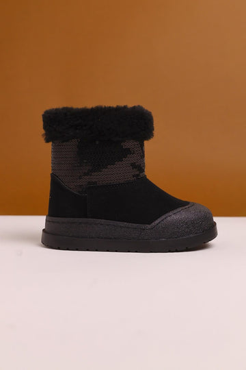 Hanne Black Suede Sequined Fur-Lined Kids' Boots