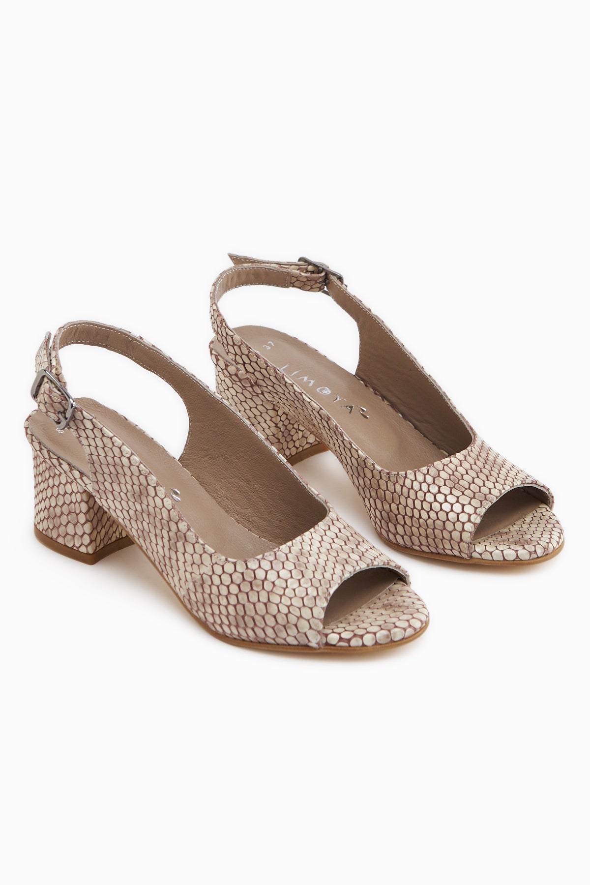 Catia Genuine Leather Beige Snake Patterned Women’s Heeled Sandal