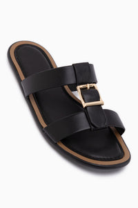 Lien Black Double Strap Buckle Detailed Women’s Slippers