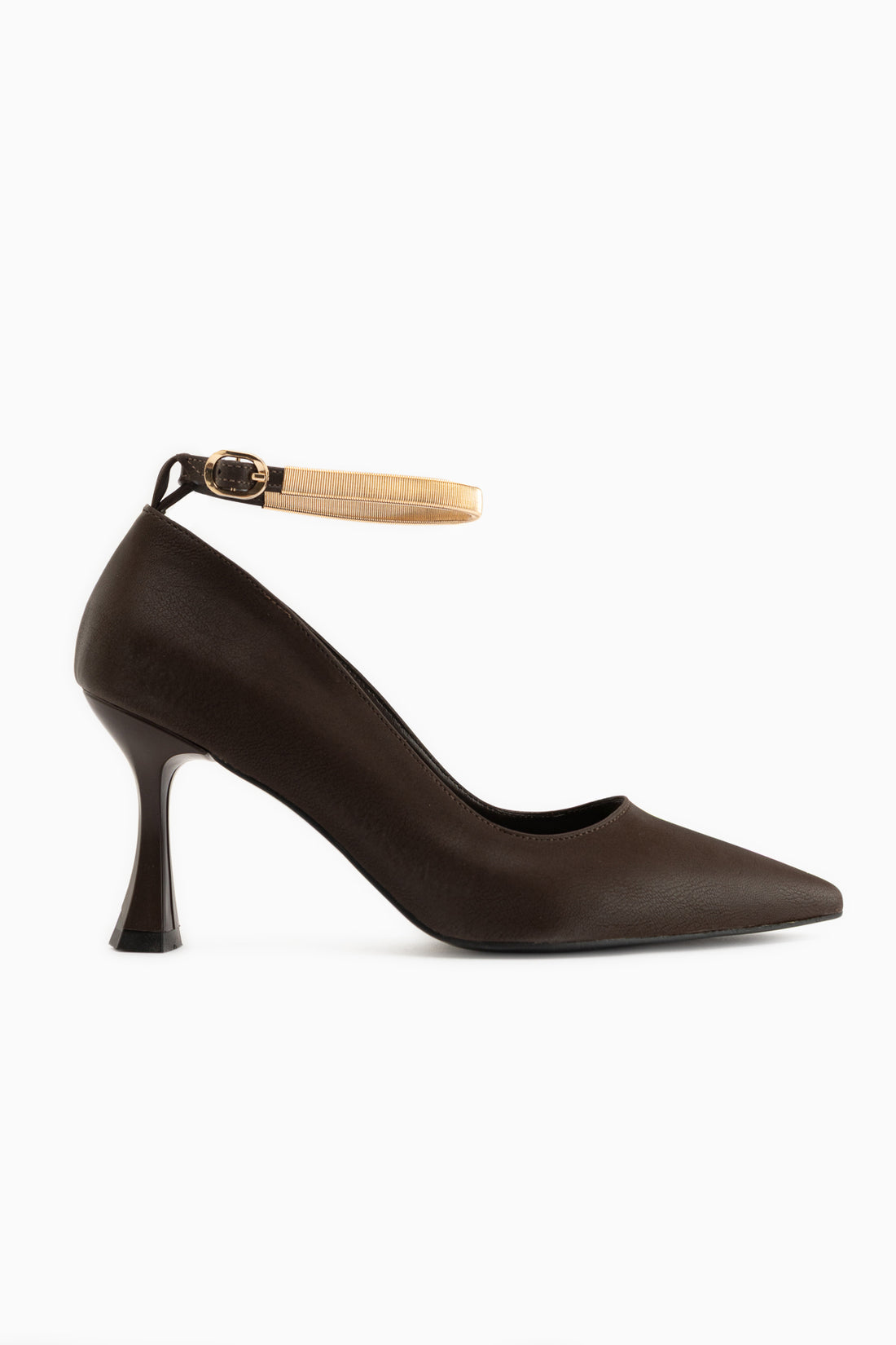 Lora Brown Ankle Strap Pointed Toe Women’s Heeled Shoes