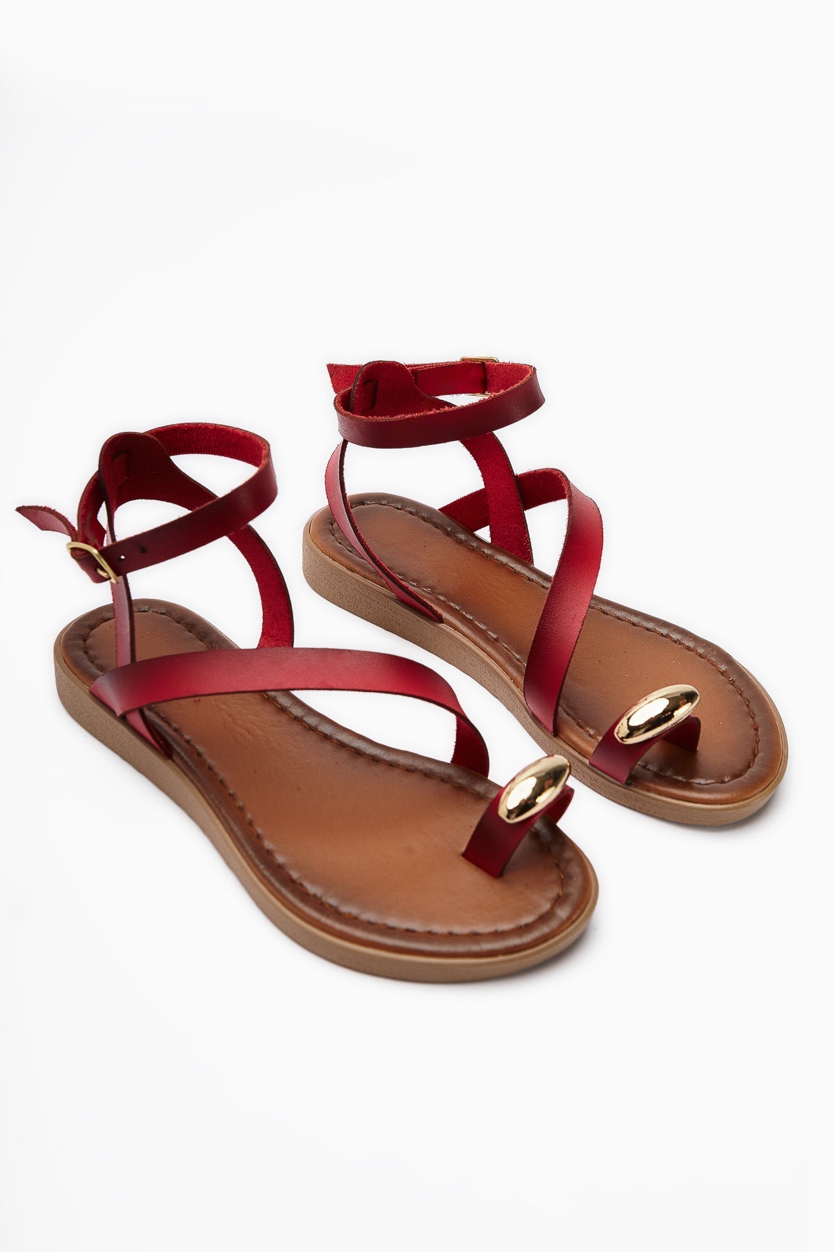 Anisa Red Cross-Strap Buckled Women's Thong Sandals