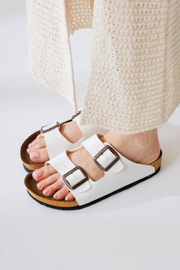 Beti White Double Strap Slide